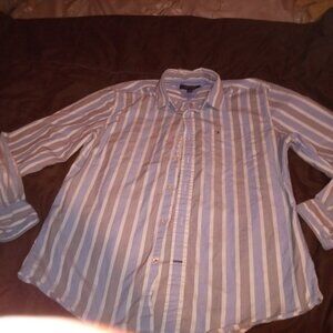 Tommy Hilfiger Shirt Mens Large Blue stripes Button Down Long Sleeve cotton